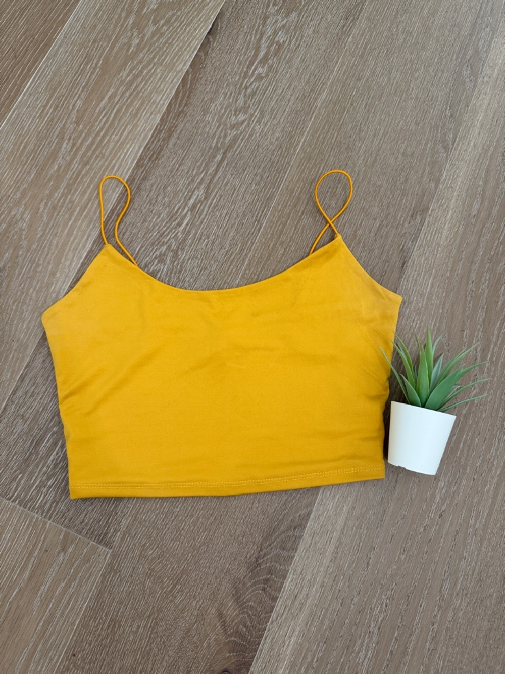 Urban Planet Women's Yellow Spaghetti Strap Crop Camisole